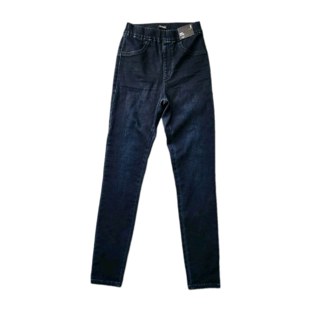 NWT Express High Rise Skinny Jeggings Supersoft Knit Dark Wash Stretch Sz S